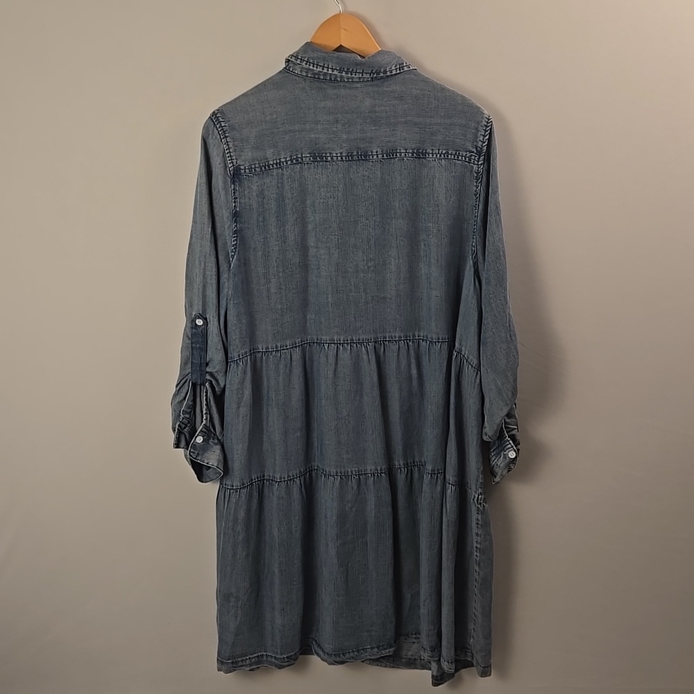 Velvet Heart Long Sleeve Denim Button Down Tiered Dress 1X Country Boho Western - Picture 5 of 11
